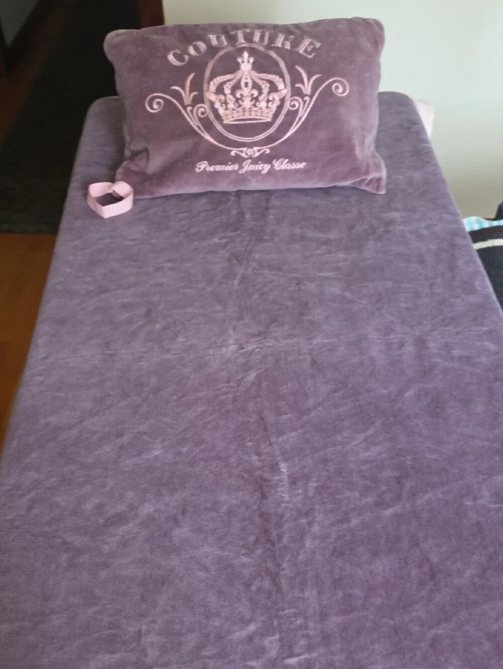 Juicy Couture Pink and Mauve Velvet Embroidered Pillow Case with Matching Throw